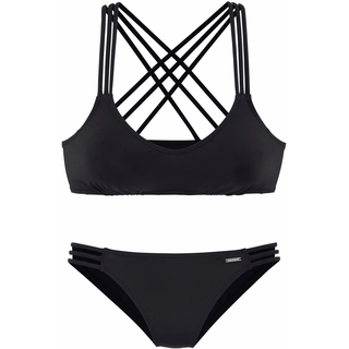 Bustier-Bikini BRUNO BANANI, Damen, Gr. 42, Cup C/D, schwarz, Polyamid, unifarben, Bikini-Sets Bustier-Bikini, mit Zierbändern
