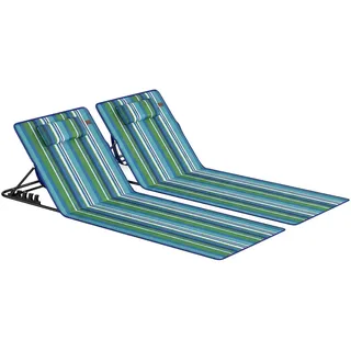 Outsunny Strandliege 2er Set Stahl Oxfordstoff Blau+Grün+Weiß , Multicolor , Metall , Füllung: Schaumstoff,Schaumstoff,Schaumstoff , 57x52x154 cm , Gartenmöbel, Gartenliegen