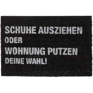 Relaxdays Fußmatte Kokos "Schuhe ausziehen oder Wohnung putzen - Deine Wahl!", außen & innen, Türmatte 60x40 cm, schwarz