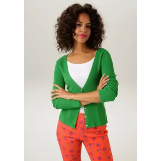 Strickjacke ANISTON CASUAL, Damen, Gr. 40, grün, Feinstrick, Obermaterial: 50% Polyacryl, 50% Viskose, unifarben, figurbetont hüftlang, V-Ausschnitt, Strickkante, Strickjacken Strickjacke, in trendiger Farbpalette