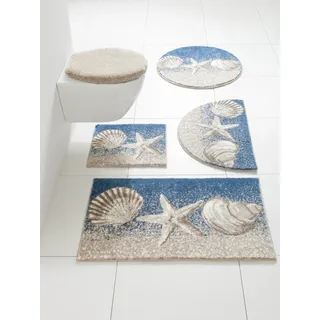Badematte GRUND Gr. 9, beige (sand, blau), WC-Vorleger rechteckig ohne Ausschnitt (45cm x 50cm) WC-Deckelbezug (47cm x 50cm), 1 Stk., Badematten, Badematte