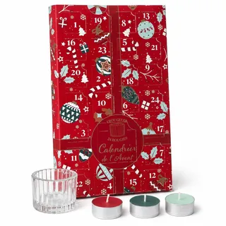 Festlicher Adventskalender mit 24 Duftkerzen – Adventskalender mit Kerzen – Weihnachts-Adventskalenderkerzen – Rot - Rot