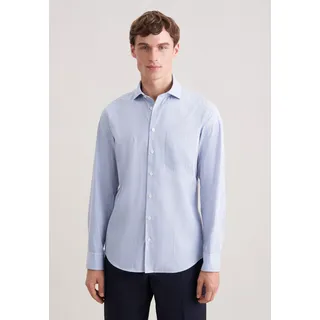 Businesshemd SEIDENSTICKER, Herren, Gr. L (42), normale Ärmellängen, blau, 100% Baumwolle, gestreift, slim fit, 2-Knopf-Manschette, Hemden Businesshemd, Slim 1/1 Kentkragen Gestreift