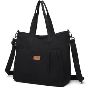 Myhozee Handtasche Damen Canvas Umhängetasche,Taschen Damen Strandtasche Schultertasche Groß Crossover Bag Hobo Tasche für Mädchen (Schwarz)