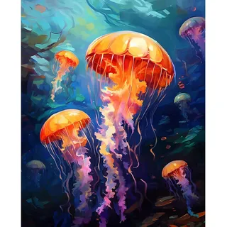 Maysurban Malen nach Zahlen Erwachsene Anfänger,DIY Handgemalt Ölgemälde Kits Auf Leinwand,Jellyfish 40 X 50 cm ohne Rahmen