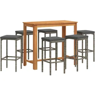 vidaXL 7-tlg. Gartenbar-Set Grau Massivholz Akazie und Poly Rattan - Grau