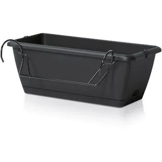 Spetebo Balkon Blumenkasten mit Halterung und Bewässerungssystem - 1 Stück in 40 cm - Kunststoff Geländer Pflanztopf in anthrazit - Blumentopf Pflanzkasten zum Einhängen mit Wasserablauf