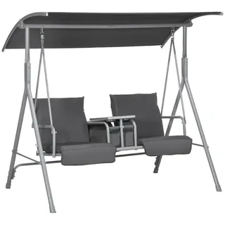 Outsunny Hollywoodschaukel 2-Sitzer Schaukelbank mit Baldachin, Tasche, Tablett, Schwarz , Metall , 110x165x175 cm , Gartenmöbel, Gartenliegen, Liegestühle