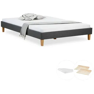 Homestyle4u Polsterbett mit Matratze 140/200 cm in Grau , Textil , 140x200 cm , Schlafzimmer, Betten, Polsterbetten