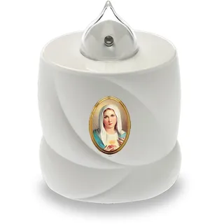 AROBA 4x LED Grabkerze Trauerlicht - Flackereffekt wie echte Kerze - lange Brenndauer bis 200 Tage - wiederverwendbar Friedhofskerze Gedenkkerze Dauerkerze - weiß Heilige Maria