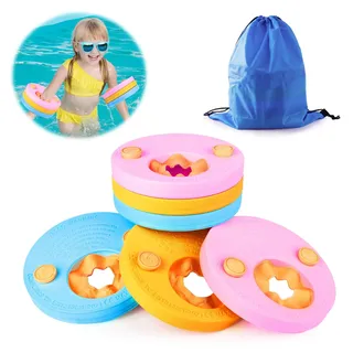 Schwimmscheiben für Kinder 6Pcs Schwimmen Float Discs mit Aufbewahrungstasche Arm Schwimmplatte Eva Rund Delphin Schwimmscheiben Geeignet für Junge Mädchen im Alter von 3-6 Jahren Schwimmen zu Lernen