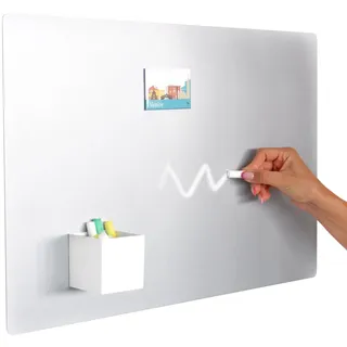 KalaMitica Magnettafel - Kreidetafel Magnetisch, Magnetpinnwand für jede Art von Magneten - Silber - 56x38 cm