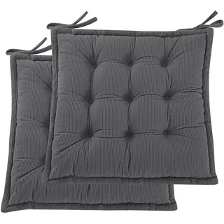 PRIMEPATIO Indoor Sitzkissen Stuhl 2er Set – Komfortable Cord-Sitzmatte Stuhlkissen mit Bändern, Hochwertige Füllung, Ideal für Esszimmer, Büro, Wohnzimmer, Outdoor Gartenstuhl, 50x50x7, Anthrazit