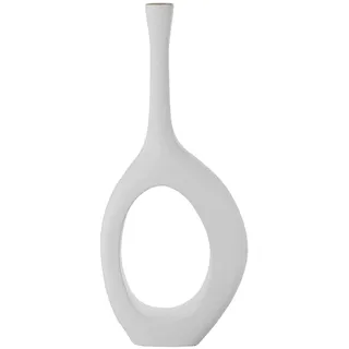 Bodenvase aus Keramik, Bogen in Weiß und Gold, Sand, 30 x 9 x 70 cm