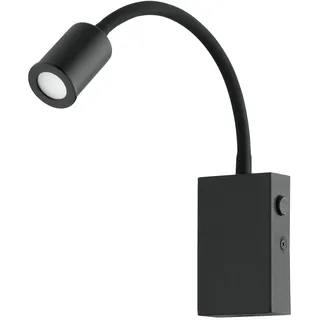 EGLO LED Wandlampe Tazzoli, Schwanenhals Leselampe zur Wandmontage, Bettlampe Wand mit Schalter, Wandleuchte Schlafzimmer, Metall und Kunststoff in Schwarz, warmweiß