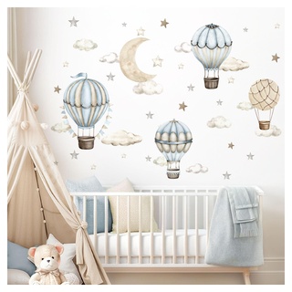 DEKO KINDERZIMMER Wandtattoo Boho Heißluftballon Set Wandsticker für Babyzimmer Wandaufkleber für Kinderzimmer Wanddeko Jungen Schlafzimmer DK1153-02