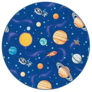Snapstyle Kinder Spiel Teppich Weltall Rund , Blau , Textil , Abstrakt , Rund , 200x200 cm , Teppiche und Böden, Teppiche, Kinderteppiche