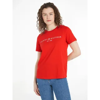 Tommy Hilfiger T-Shirt »REG CORP LOGO C-NK SS«, mit Logoschriftzug, rot