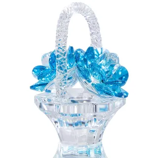 H&D HYALINE & DORA Hellblaues Blumenkorb Ornament aus Glas, handgefertigte Kristallblumen Figur, Briefbeschwerer im Schnitt, Tischdekoration, Geburtstagsgeschenk für Damen