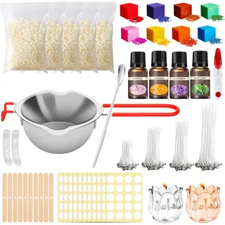 UCAMP Kerzen Selber Machen Set,Kerzenherstellung Kit,8 Kerzenfarbe,400ml Schmelztopf und 2 Dochthalter aus Metall,200 Kerzen Aufkleber,2 Tulpenformen Schimmel,Dochthalter,Sojawachs
