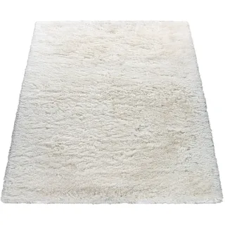 Paco Home Hochflor Teppich Wohnzimmer Shaggy, Pastell Einfarbig weich Flauschig Creme Weiß, Grösse:120x170 cm