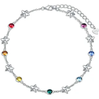 AOBOCO Fußkettchen Sterling Silber 925 Damen Perlen Fusskettchen mit Kristalle 28 cm (Stern)