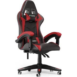 Bigzzia Bürostuhl Ergonomisch, Schreibtischstuhl, Drehstuhl, Gaming Sessel, Gamingstuhl, mit Kopfstützen, bis zu 110 kg, Rot - Rot