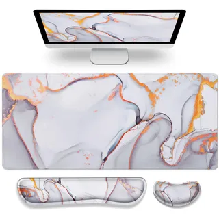 GIMARS 3-in-1 XXL Gaming Mauspad mit Gelkissen, Ergonomisches Handballenauflage Tastatur, 800 x 305 mm Mousepad Tischunterlage, Gaming Zubehör Wrist Rest für PC, MacBook, Laptop, Golden Wolke