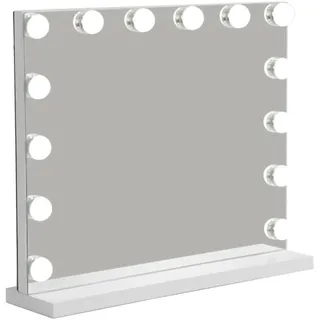 Bayt Hollywood Schminkspiegel mit Beleuchtung 50x40 cm, dimmbar, Weiß | Kosmetikspiegel für Schminktisch oder Wand, 14 LEDs, 3 Lichtfarben, Touch-Bedienung, Memory-Funktion, 10-fach Lupe