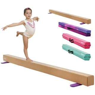 VEVOR Schwebebalken Gymnastik Kinder klappbar 2,4 m, 158,7 kg belastbarer Gymnastikbalken mit rutschfesten Unterseiten, Balance Balken Balancierbalken mit Tragetasche & Holzkern für Fitnessstudio