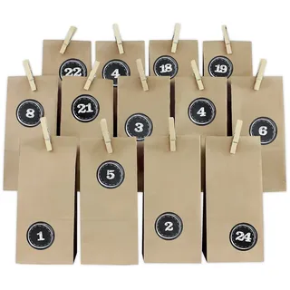 Adventskalender Set Schiefer Rund mit Papiertüten und Holzklammern Y067