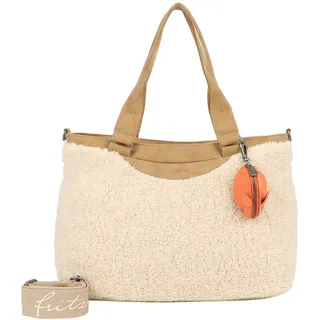 Fritzi Jolly Limited Teddy Shoulder Bag Camel Beige Schultertasche Veganer Teddy-Look Kuschelweiches Fellimitat Damen Handtasche Alltag City mit Reißverschluss 40 x 35 x 12 cm 18 Liter, Beige