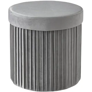 Relaxdays Hocker Samt, Sitzhocker mit Stauraum, gepolstert, faltbar, HxD: 38 x 38 cm, runder Beistellhocker, hellgrau