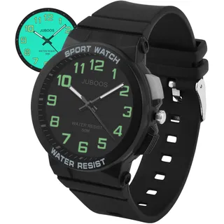 Juboos Armbanduhr Kinder,Kinderuhr Jungen Mädchen Analog Quartz Uhr mit Armbanduhr Licht 50M Wasserdicht Outdoor Sports Jugend Uhr 7-16 (schwarz)