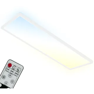 Briloner - LED Deckenlampe flach mit Fernbedienung, indirektes Licht, einstellbar von warmweiß bis kaltweiß, Lampe, Deckenleuchte, Wohnzimmerlampe, LED Panel, Küchenlampe, 58x20x3 cm, Weiß