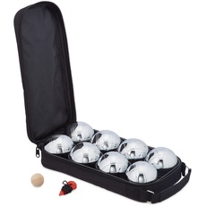 Bild von Boule, 8 Metall Kugeln, Set mit Zielkugel & Abstandsmesser, Tragetasche, Boccia Spiel, Silber/schwarz,