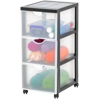 Iris Ohyama Kunststoff-Schubladenbox mit Rollen, 3 tiefen Schubladen, Schwarz, Griffe zum Ziehen, Für Schlafzimmer, Bad, Schule & Büro, BPA-frei, Schubladenschrank, Rollcontainer, A4 Drawer, DDDC-303