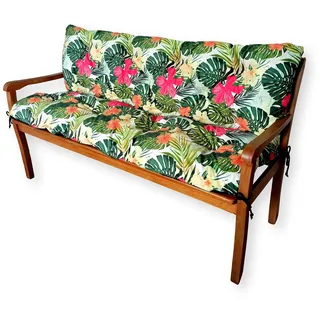 4L Textil Gartenbankauflage Sitzkissen und Rückenkissen Hollywoodschaukel Auflage (100x60x50 cm, Blumen Grün) - Grün