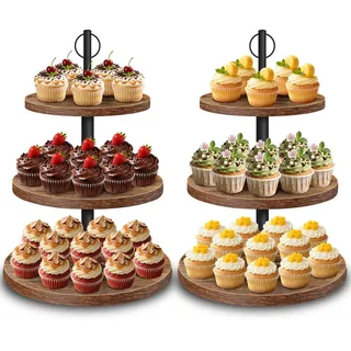 HENAYUK Etagere 3 Etagen aus Holz – Großer Cupcake Ständer Ø 30/25/20 cm, Tortenständer & Cake Stand für Muffins, Kuchen, Desserts, Hochzeit Party Geburtstagsparty Baby Duschen2pack