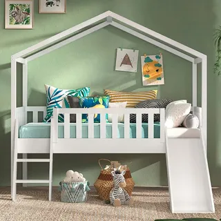 Dream Tree Hausbett 90 x 200 cm mit Rutsche Dallas Weiß - Weiß