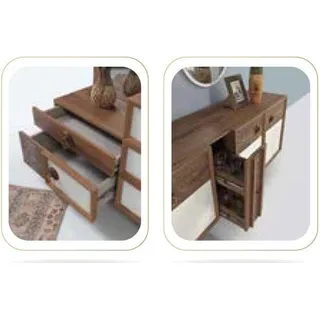 Kommode Schubladen Holz Sideboard Spiegel  Massiv Kommoden Wohnzimmer Sideboards - Braun