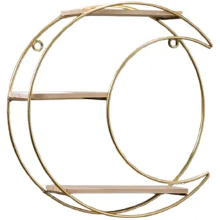 MagiDeal Wandregal, schwebendes Regal, 3-lagig, zur Wandmontage, multifunktional, für kleine Pflanzen, dekorative goldene Farbe, platzsparend, Mond