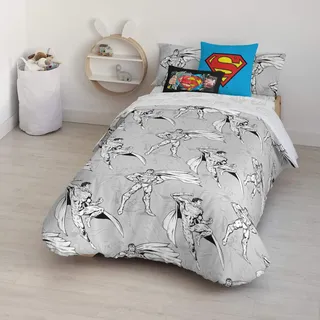 BELUM | Bettbezug Superman | Bettbezug Modell Superman Grey | Bettbezug mit Knöpfen | Bettbezug 100% Baumwolle | Bettbezug (Bett mit 150/160 cm (240 x 240 cm))