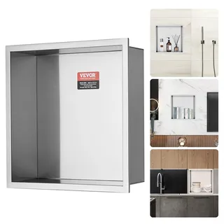 Vevor Wandnische 10x33,02x33,02cm Duschnische Edelstahl Nische Einlagig 100 % Wasserdicht Nischeneinbau 0-40°C Betriebstemperatur 92°-Inneneckdesign Geeignet für Badezimmer Schlafzimmer Arbeitszimmer