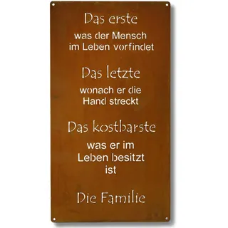 Rostikal Spruchtafel Familie 30x15 cm - Edelrost Metall Gartenschilder zum Hängen - Ideale Gartendeko Geschenk als robuste und wetterfeste Garten Rost Deko