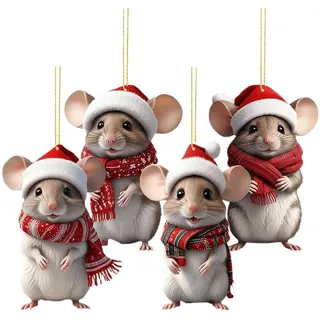 4pcs Weihnachtsmäuse Deko | Acryl Weihnachtsschmuck Mäuse Weihnachtsdeko | Lustiger Weihnachtsbaumschmuck Baumschmuck Weihnachtsdekoration für Wohnzimmer Schlafzimmer