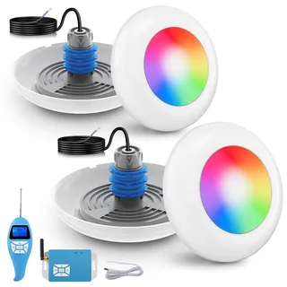 LyLmLe LED Poolbeleuchtung mit Außengewinde 1 1/2", RGB Schwimmbadscheinwerfer Synchronsteuerung 12VAC Unterwasser Poolscheinwerfer für Betonpool (15W, 2 Lampe)