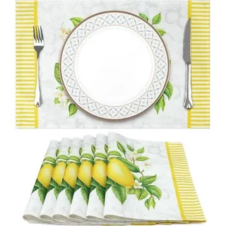 Citronen-Blumen-Platteausatz für Eßtisch, 6-teilig, Hitzebeständig, Bambus, 33 x 48 cm, Sommer- und Urlaubsdekoration