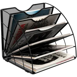 EasyPAG 6 Fächer Fächerförmig A4 Metall Büro Schreibtisch Organizer Dokumentenhalter Aktenablage Zeitschriftenhalter Briefablage Papier Magazin Organisator,Schwarz