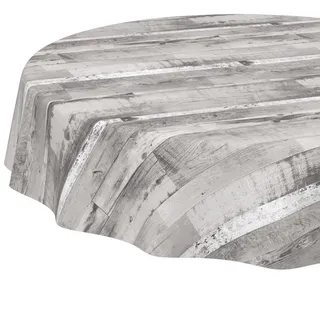ANRO Tischdecke rund ohne Einfassung Holzoptik 120 cm Grau Weiß